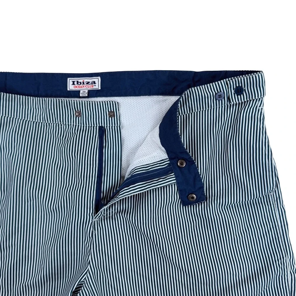 Ibiza Ocean Club Swim Trunks Men 38 Blue White Striped Mesh Lined Drawstring 6